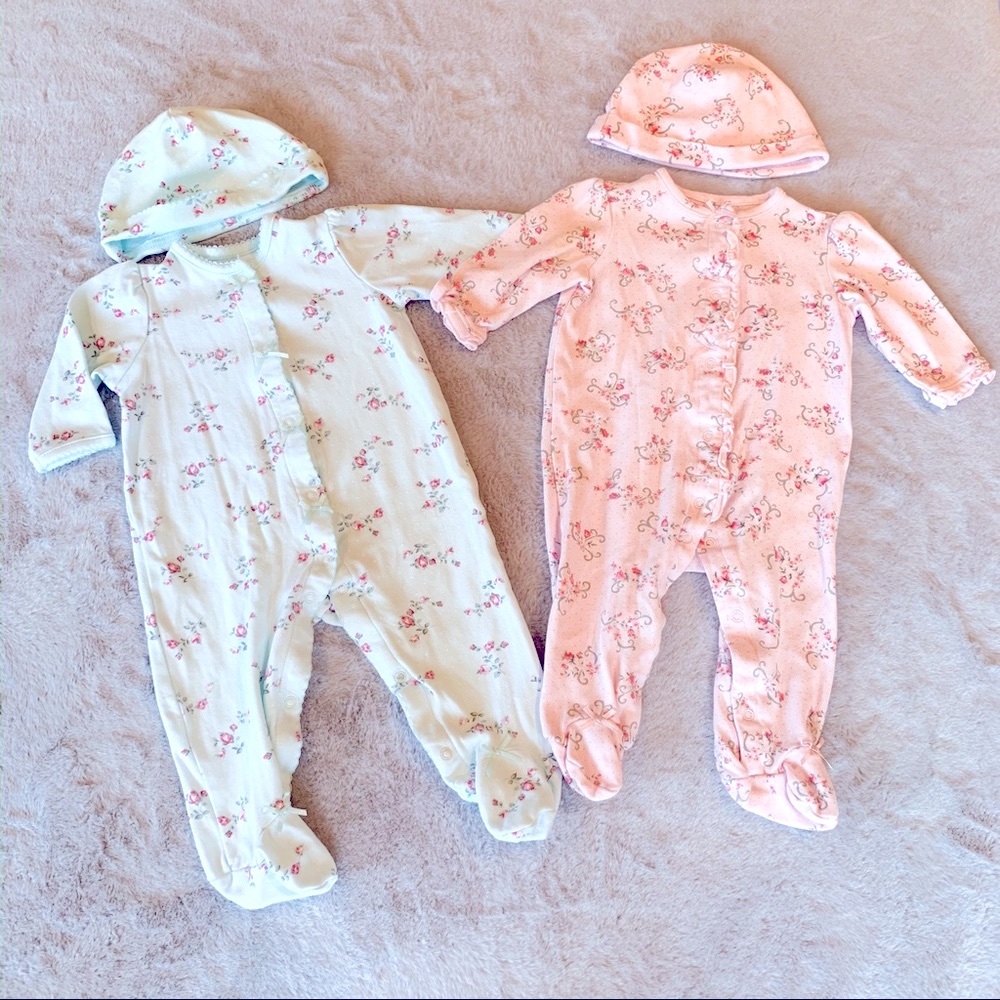 Little Me Baby Girl Footed Rompers & Hats 6 Months